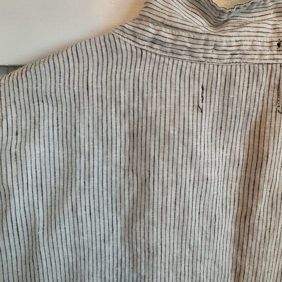 LINEN 100% TAHARI Striped Women's Tunic Shirt Top Size M Short Sleeve Loose Fit - Picture 5 of 11